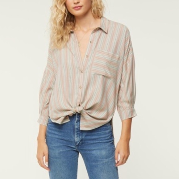 NWT O’Neill Davis Multi Color Striped Oversized Button Down Top - Picture 1 of 7
